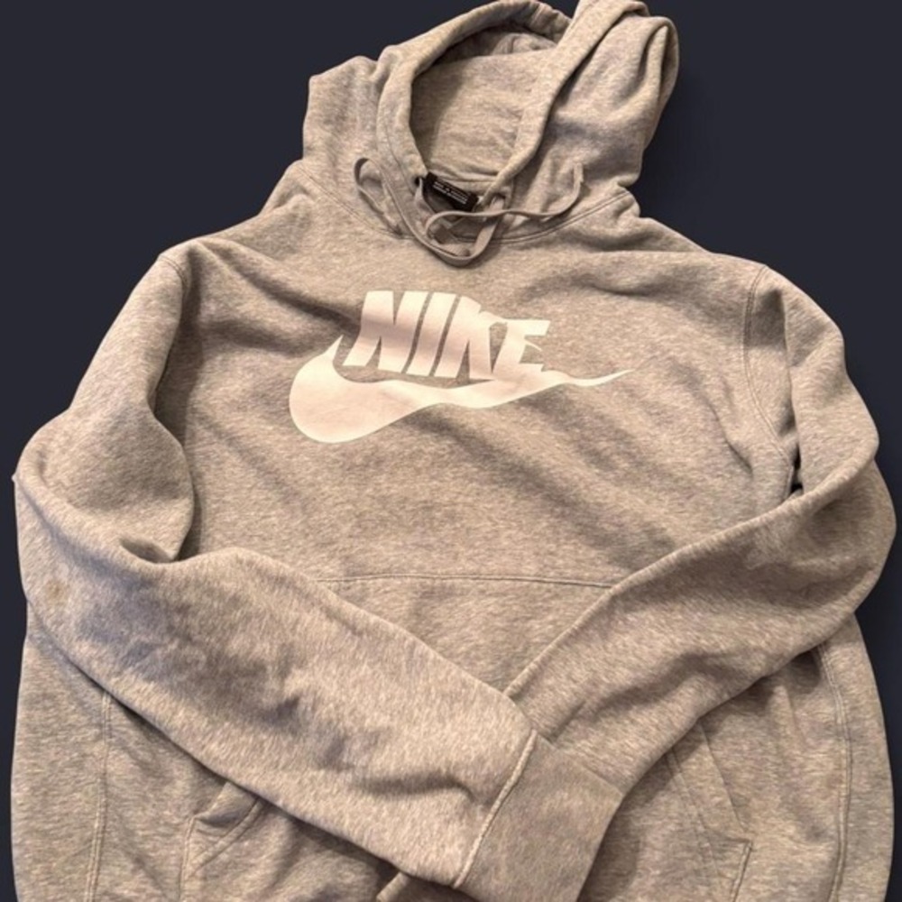 Nike Gray Hoodie Pullover Sweatshirt‎ Big Logo Casual Athleisure Size M